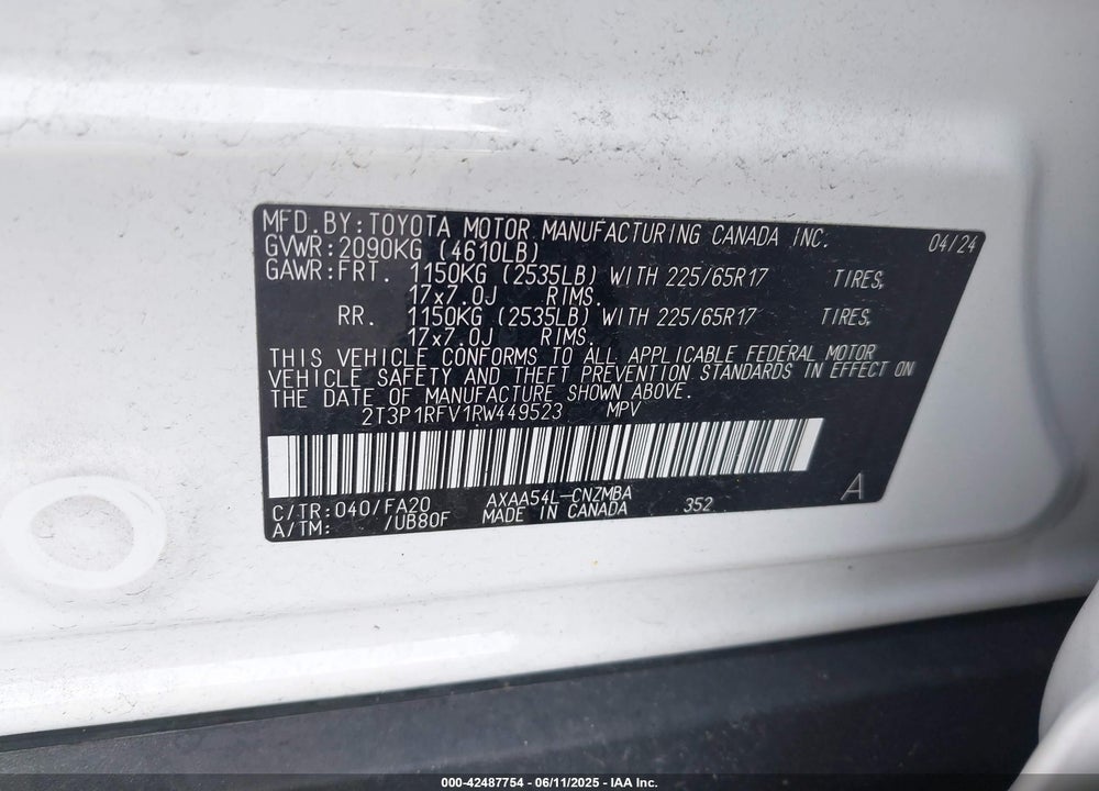 2024 TOYOTA RAV4 VIN: 2T3P1RFV1RW449523