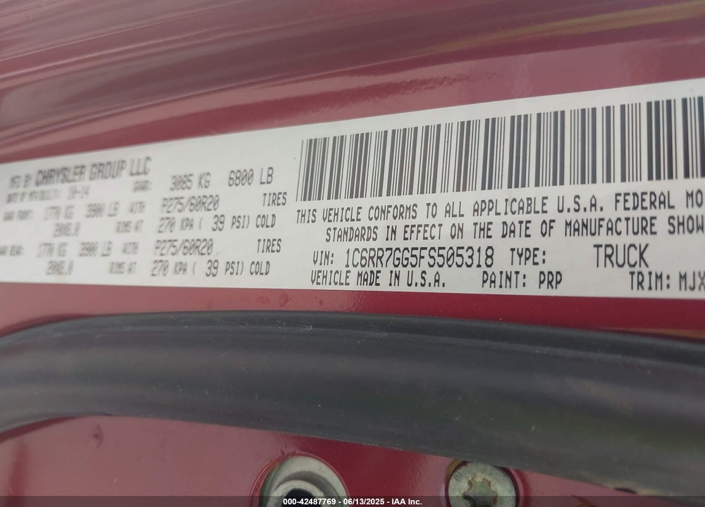 2015 RAM 1500 VIN: 1C6RR7GG5FS505318