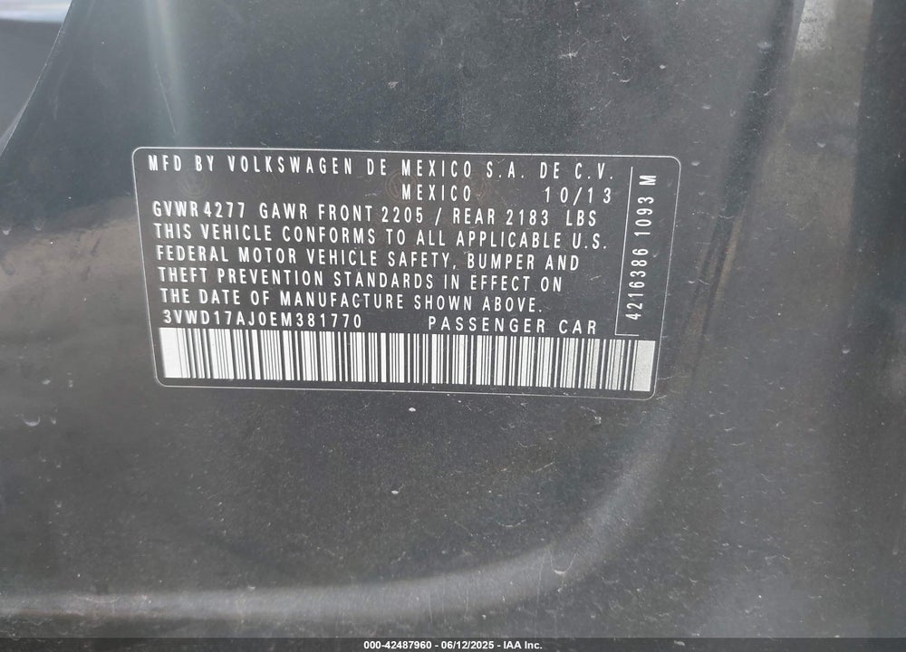 2014 VOLKSWAGEN JETTA VIN: 3VWD17AJ0EM381770
