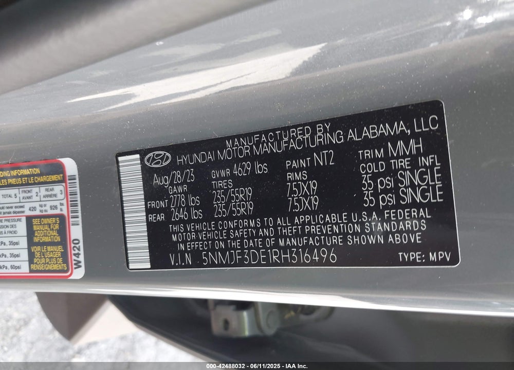 2024 HYUNDAI TUCSON VIN: 5NMJF3DE1RH316496