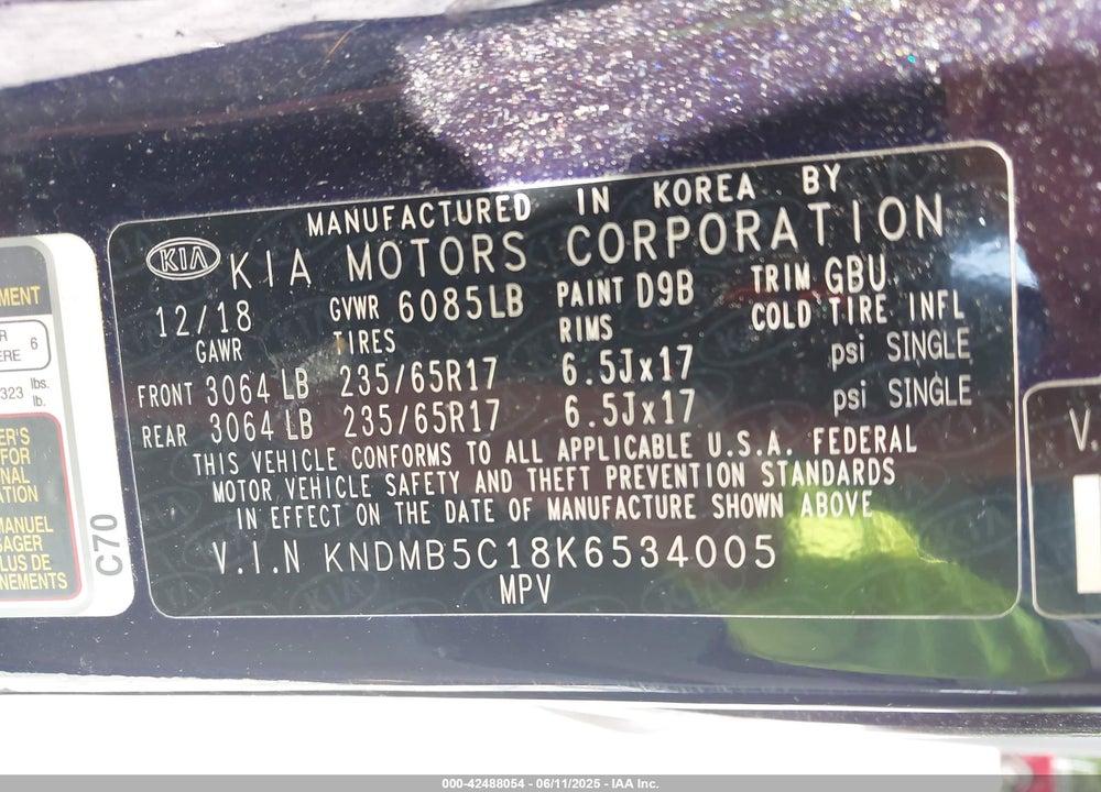 2019 KIA SEDONA LX VIN: KNDMB5C18K6534005