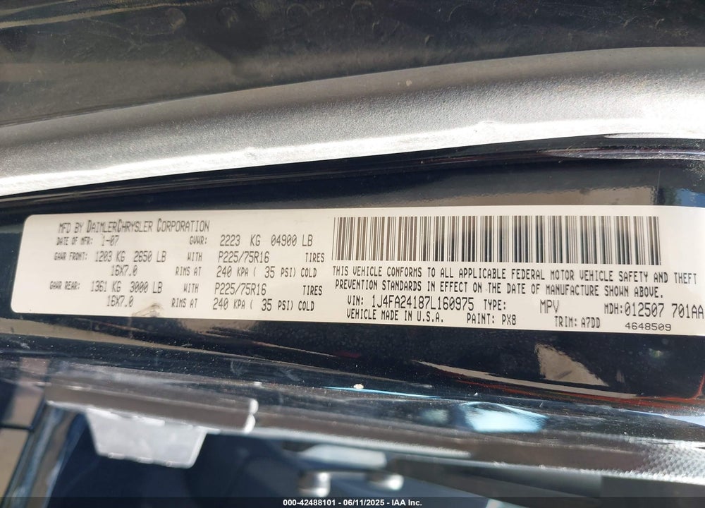 2007 JEEP WRANGLER X VIN: 1J4FA24187L160975