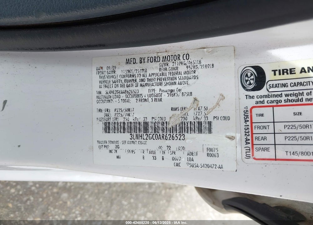 2010 LINCOLN MKZ VIN: 3LNHL2GC0AR626523