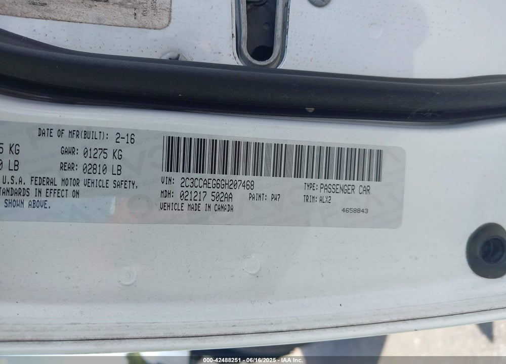 2016 CHRYSLER 300 VIN: 2C3CCAEG6GH207468