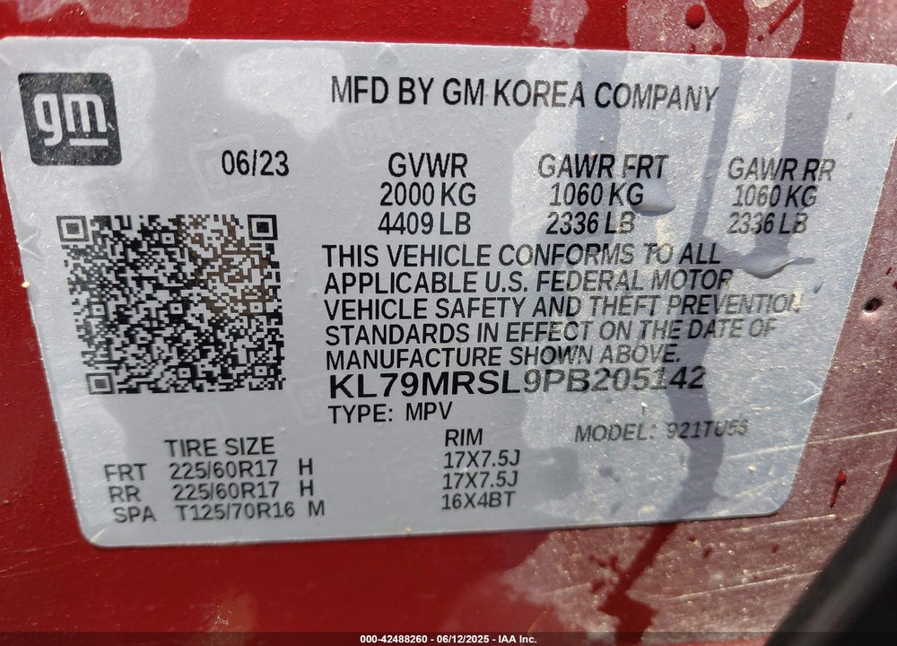 2023 CHEVROLET TRAILBLAZER VIN: KL79MRSL9PB205142