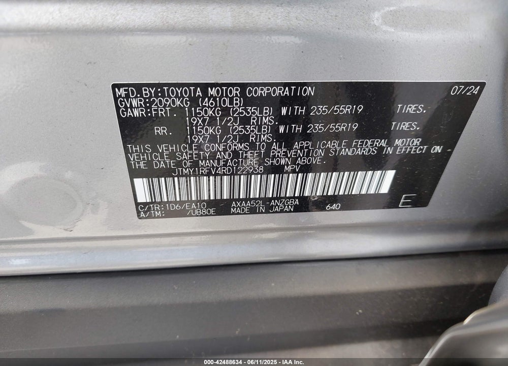 2024 TOYOTA RAV4 VIN: JTMY1RFV4RD122938