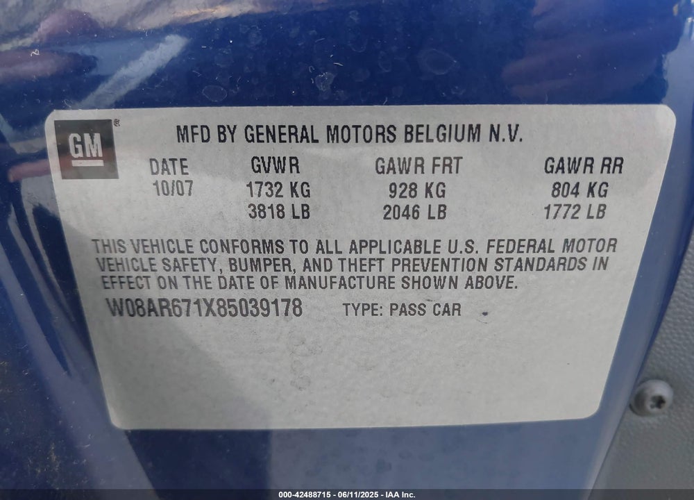 2008 SATURN ASTRA VIN: W08AR671X85039178