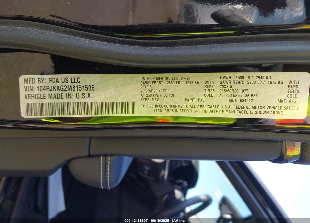2021 JEEP GRAND CHEROKEE L ALTITUDE 4X4 VIN: 1C4RJKAG2M8151506