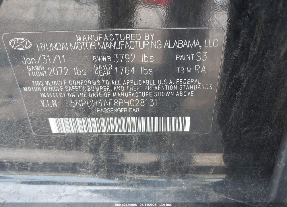 2011 HYUNDAI ELANTRA GLS VIN: 5NPDH4AE8BH028131