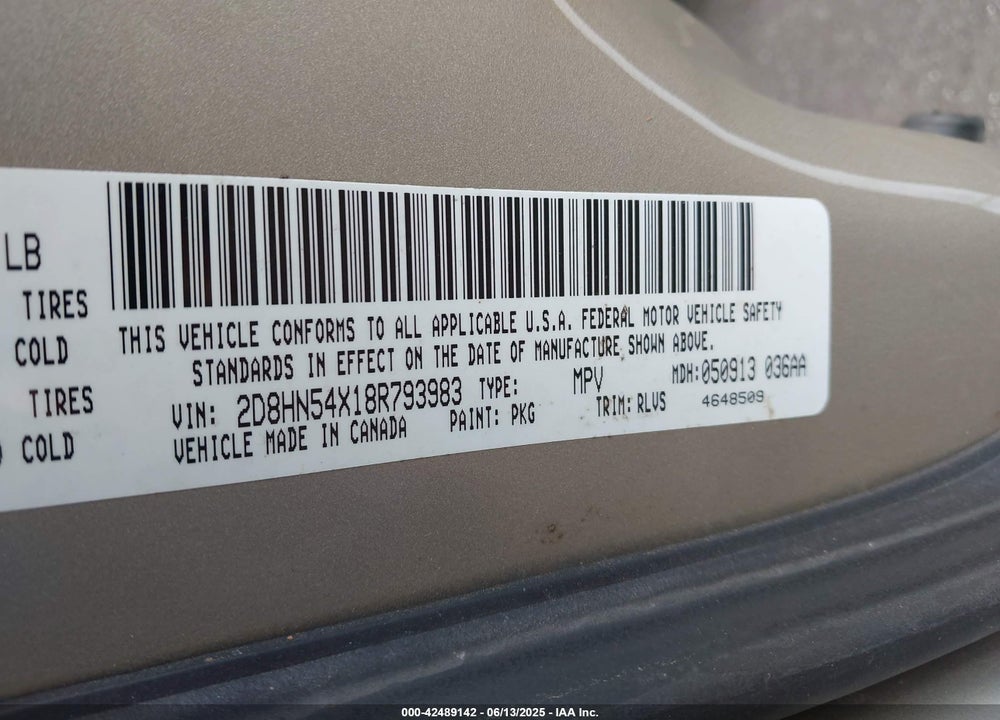 2008 DODGE GRAND CARAVAN SXT VIN: 2D8HN54X18R793983