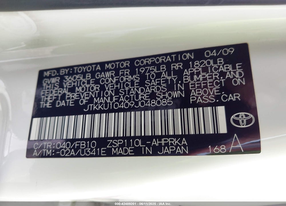 2009 SCION XD VIN: JTKKU10409J048085