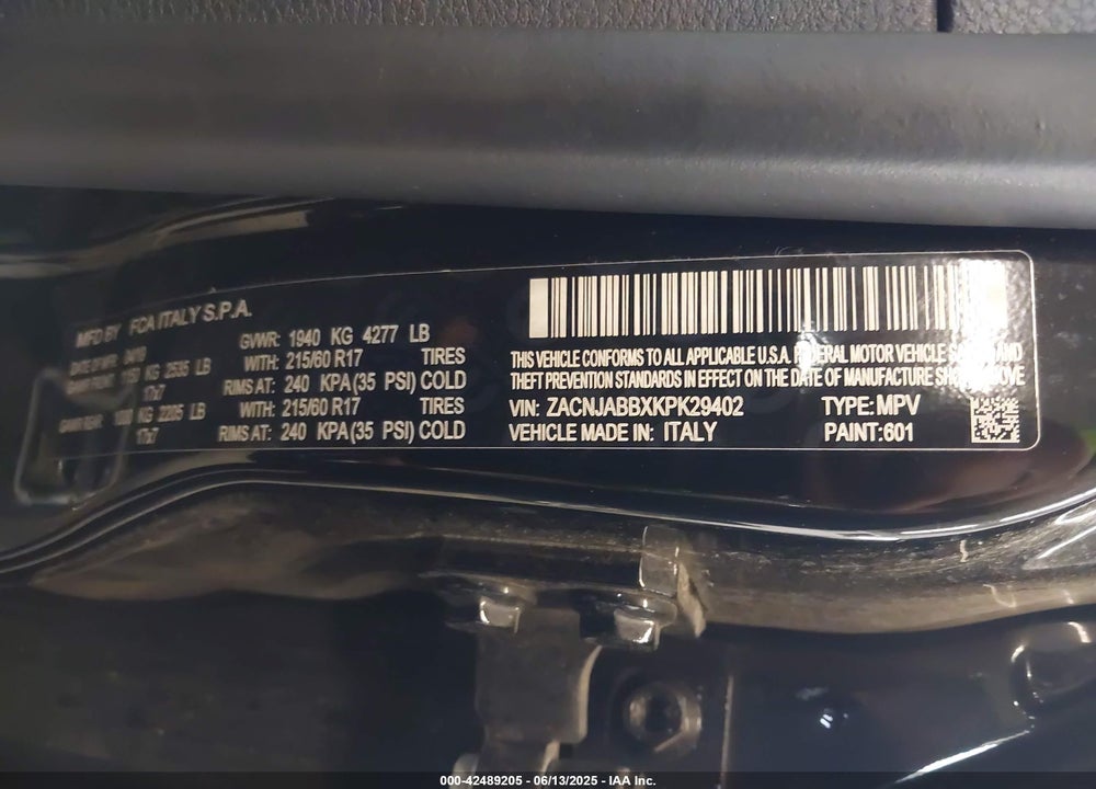 2019 JEEP RENEGADE VIN: ZACNJABBXKPK29402