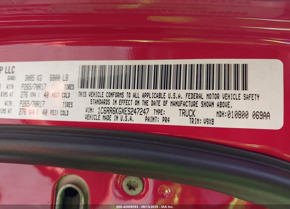 2014 RAM 1500 VIN: 1C6RR6KGXES247247
