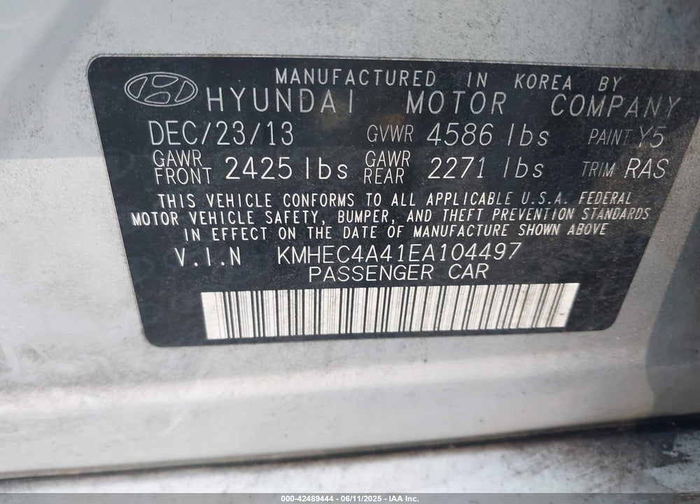 2014 HYUNDAI SONATA HYBRID VIN: KMHEC4A41EA104497