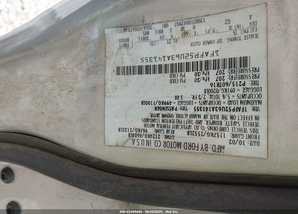 2003 FORD TAURUS LX VIN: 1FAFP52U63A141355