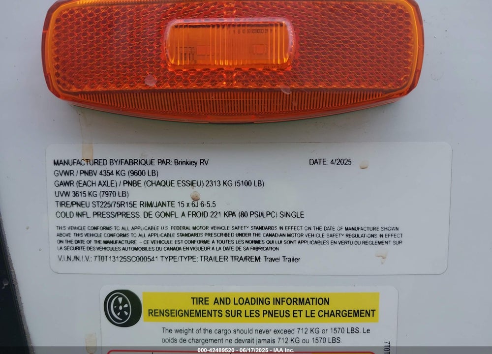 2025 BRINKLEY RV RV VIN: 7T0T13125SC000541