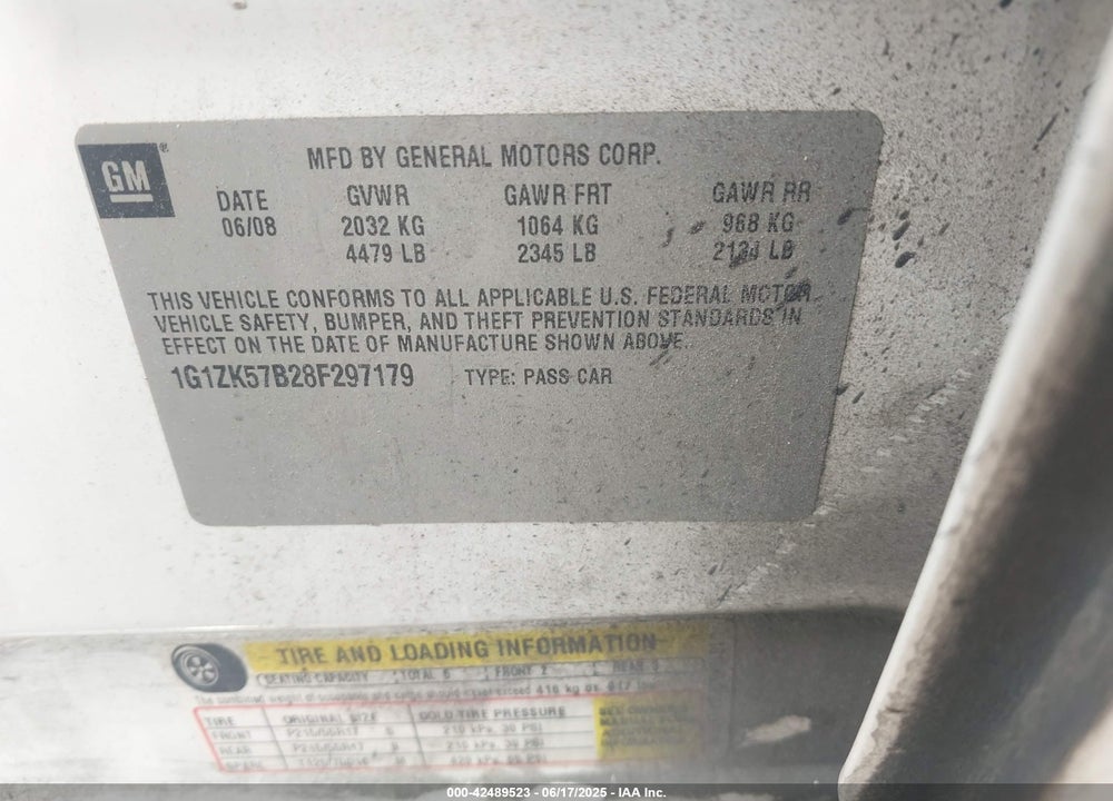 2008 CHEVROLET MALIBU VIN: 1G1ZK57B28F297179