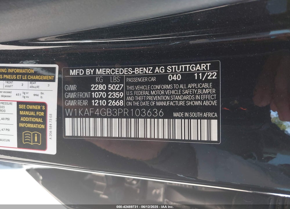 2023 MERCEDES-BENZ C CLASS VIN: W1KAF4GB3PR103636