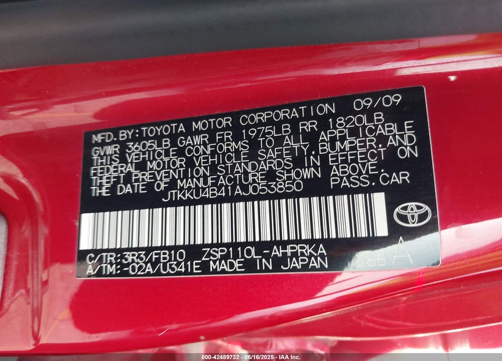 2010 SCION XD VIN: JTKKU4B41AJ053850