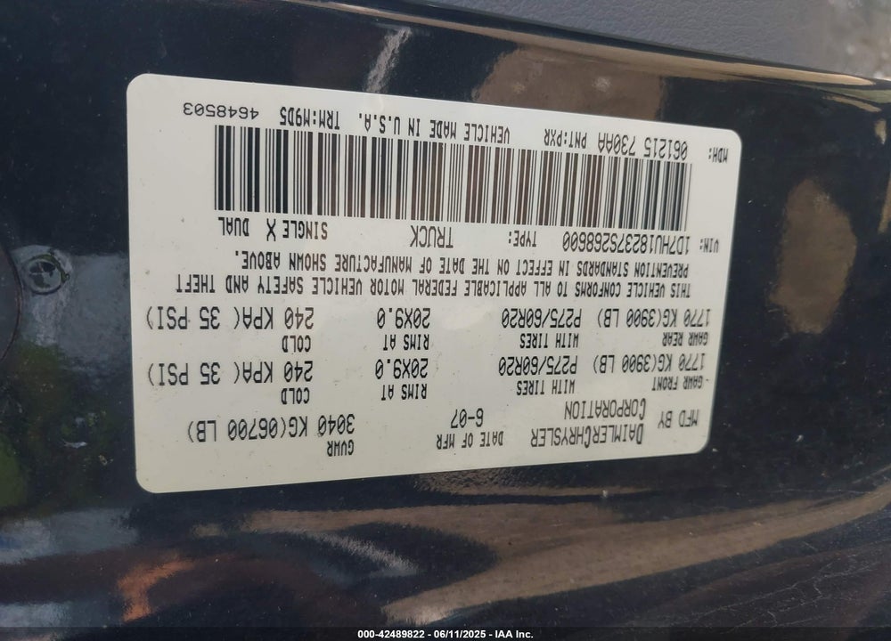 2007 DODGE RAM 1500 VIN: 1D7HU18237S268600