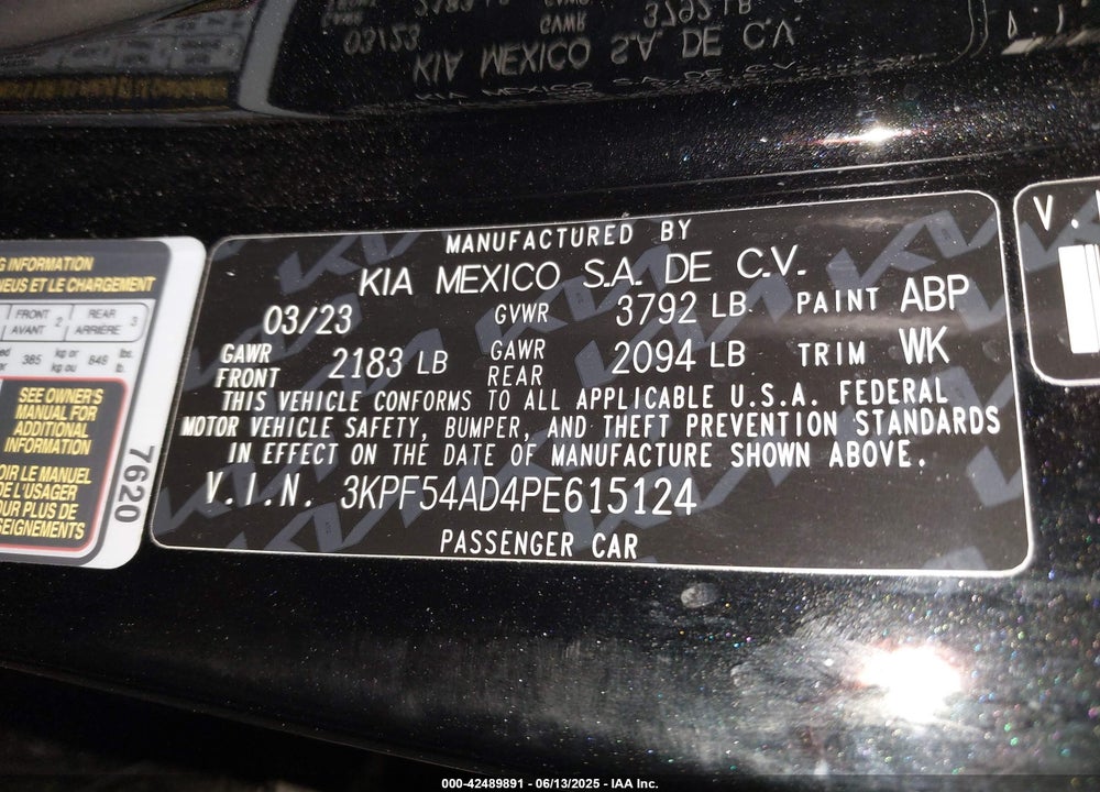 2023 KIA FORTE VIN: 3KPF54AD4PE615124