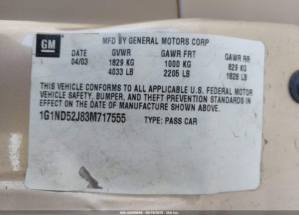2003 CHEVROLET MALIBU VIN: 1G1ND52J83M717555