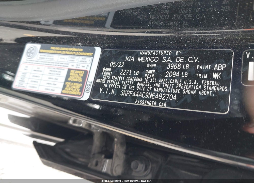 2022 KIA FORTE VIN: 3KPF44AC9NE492704