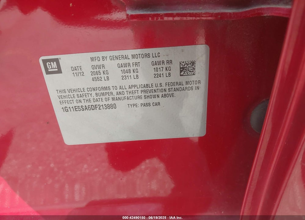 2013 CHEVROLET MALIBU VIN: 1G11E5SA6DF213880