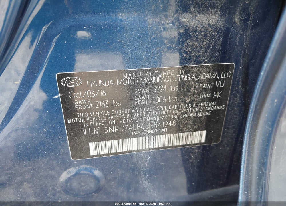 2017 HYUNDAI ELANTRA SE VIN: 5NPD74LF6HH141948