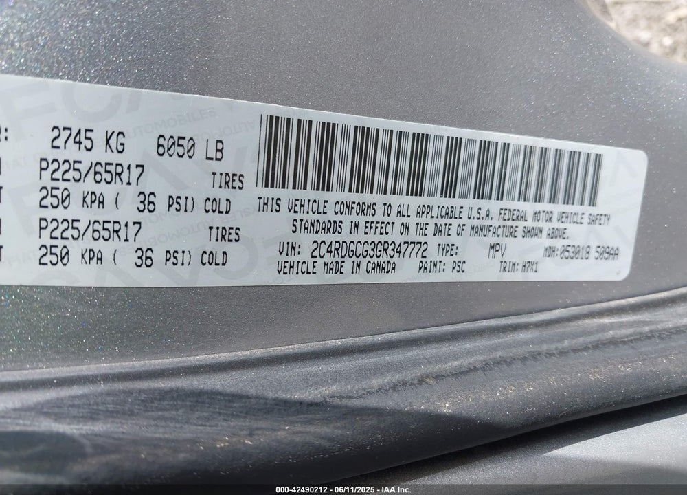 2016 DODGE GRAND CARAVAN SXT VIN: 2C4RDGCG3GR347772