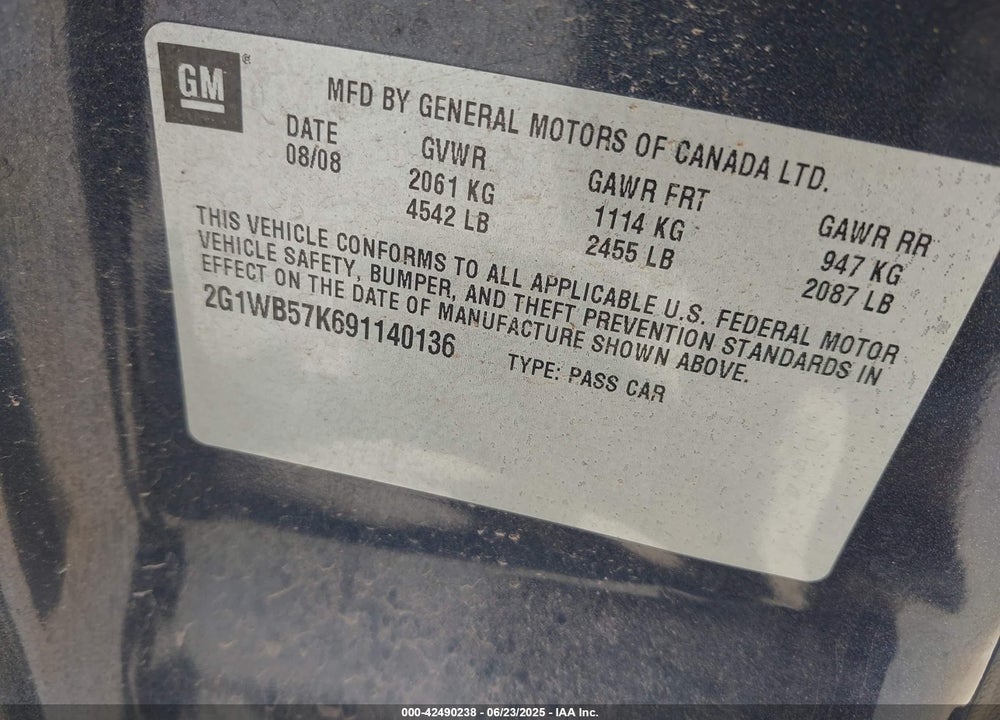2009 CHEVROLET IMPALA LS VIN: 2G1WB57K691140136