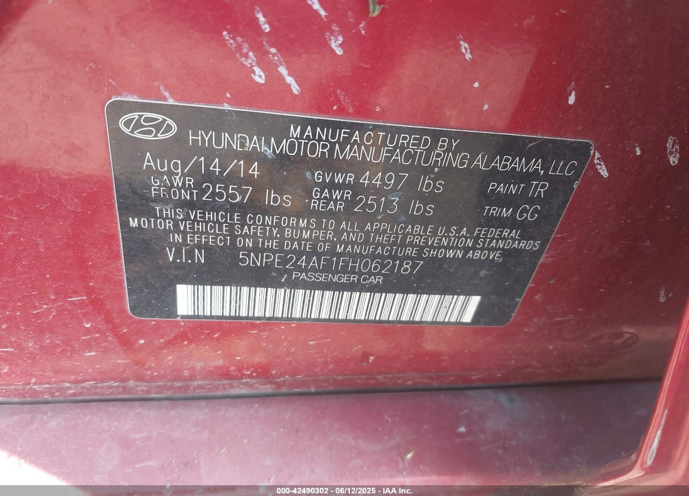 2015 HYUNDAI SONATA VIN: 5NPE24AF1FH062187