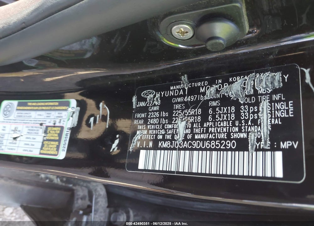 2013 HYUNDAI TUCSON VIN: KM8JU3AC9DU685290