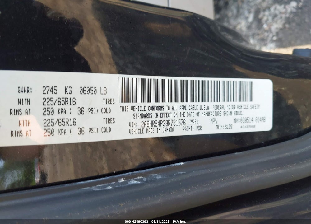 2008 CHRYSLER TOWN & COUNTRY VIN: 2A8HR54P38R731576