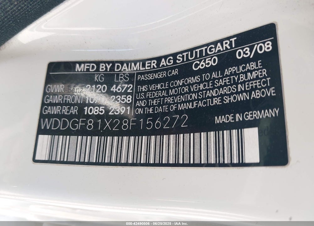 2008 MERCEDES-BENZ C 300 VIN: WDDGF81X28F156272