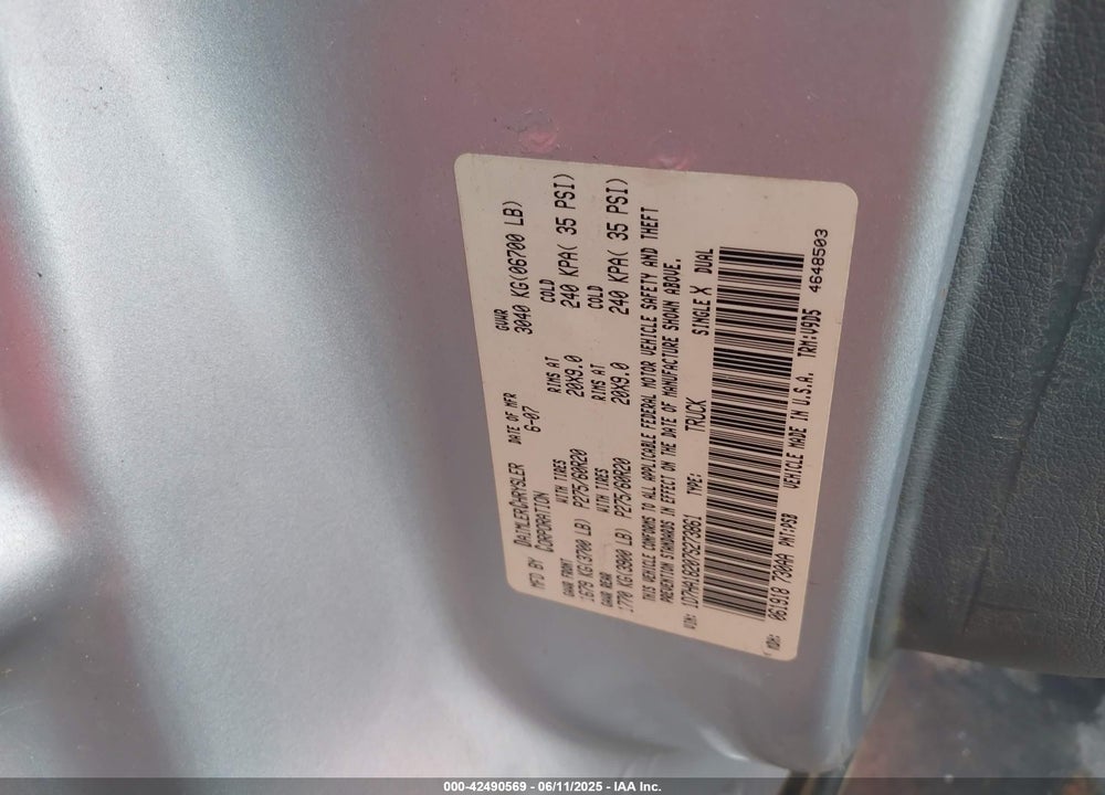 2007 DODGE RAM 1500 VIN: 1D7HA18207S273861
