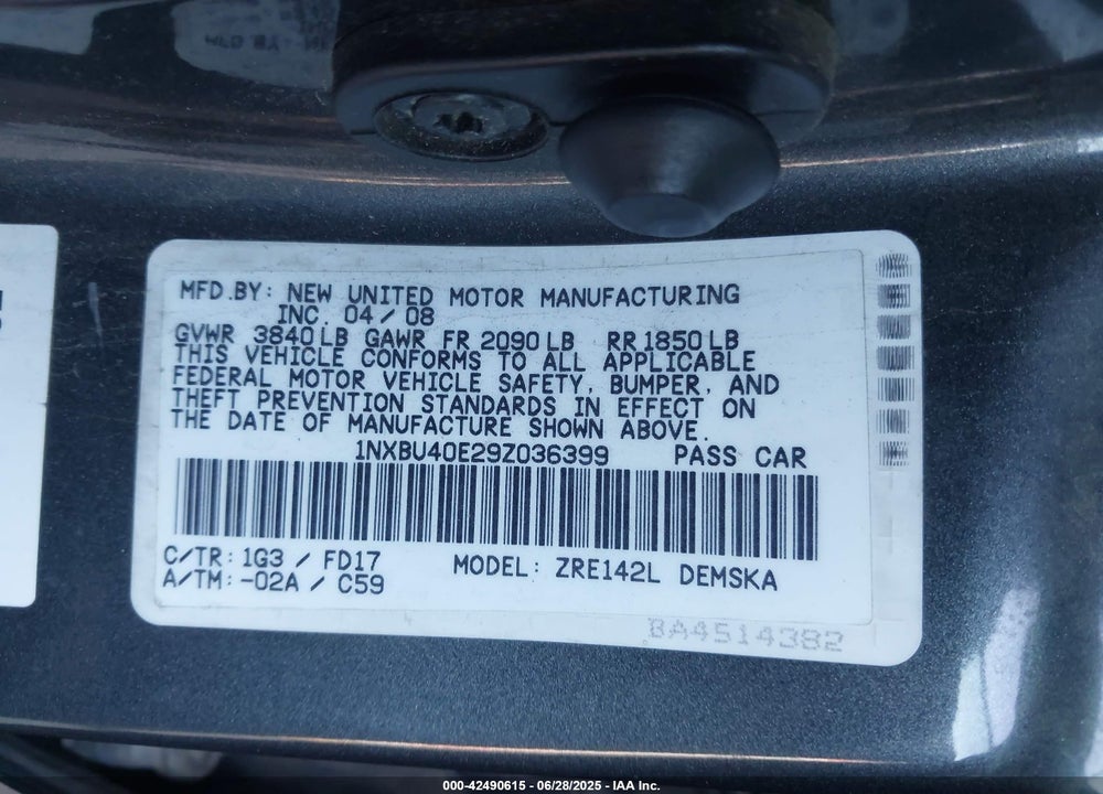 2009 TOYOTA COROLLA S VIN: 1NXBU40E29Z036399