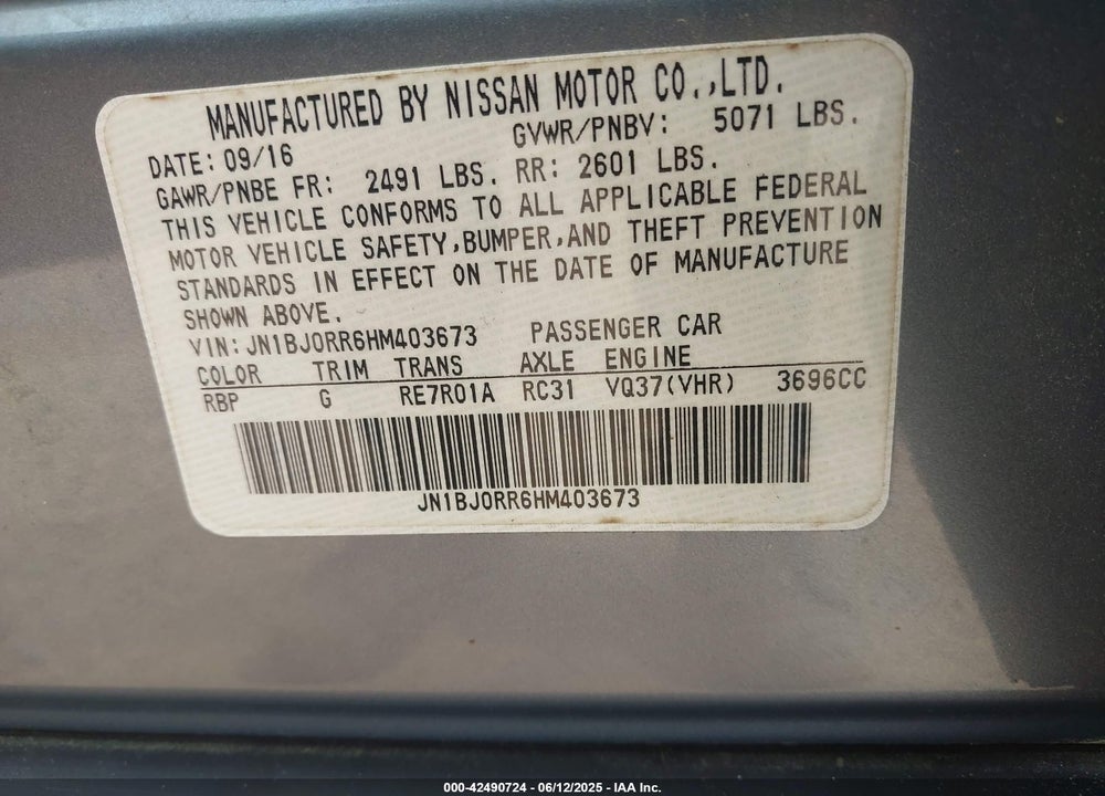 2017 INFINITI QX50 VIN: JN1BJ0RR6HM403673