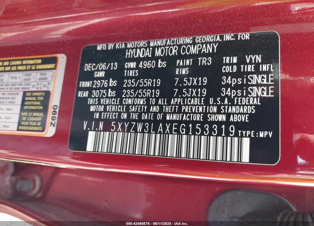 2014 HYUNDAI SANTA FE SPORT VIN: 5XYZW3LAXEG153319