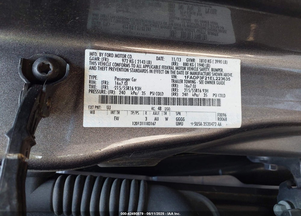 2014 FORD FOCUS VIN: 1FADP3F21EL223635