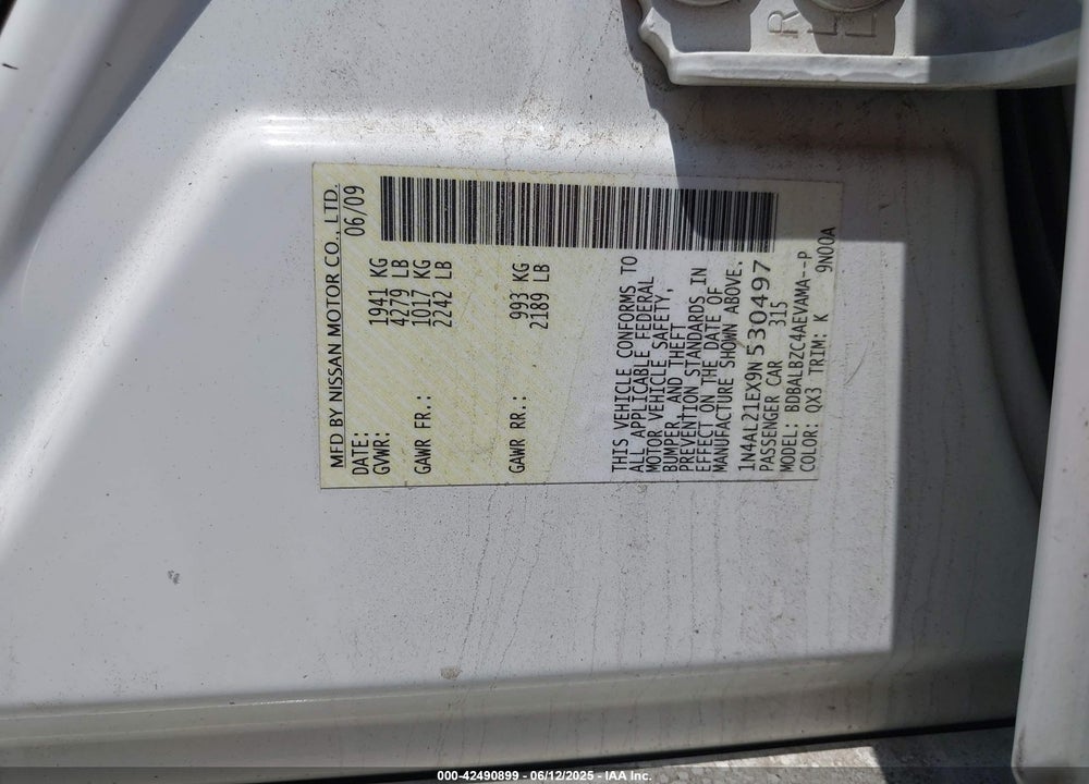 2009 NISSAN ALTIMA VIN: 1N4AL21EX9N530497
