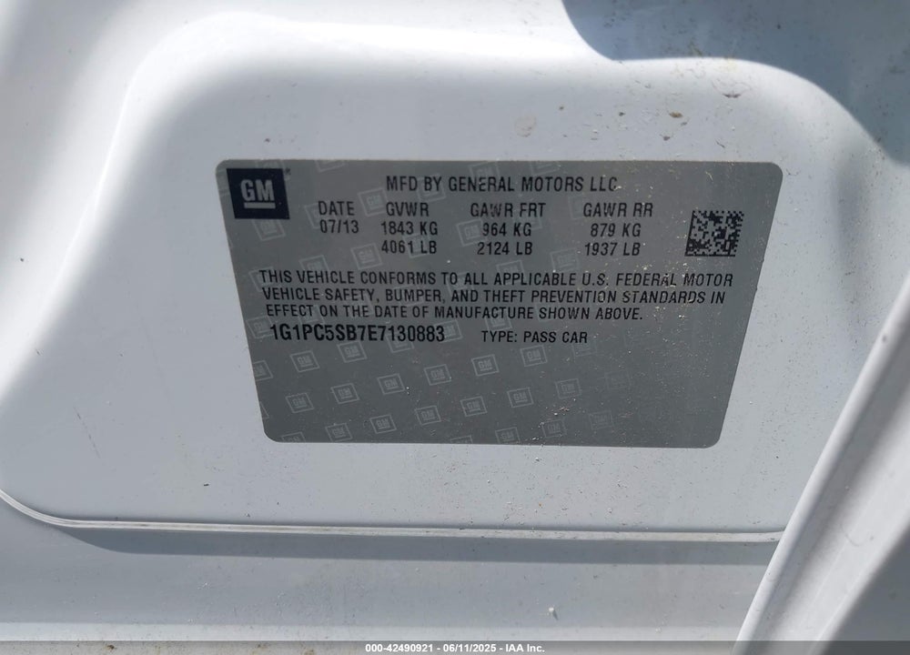 2014 CHEVROLET CRUZE VIN: 1G1PC5SB7E7130883