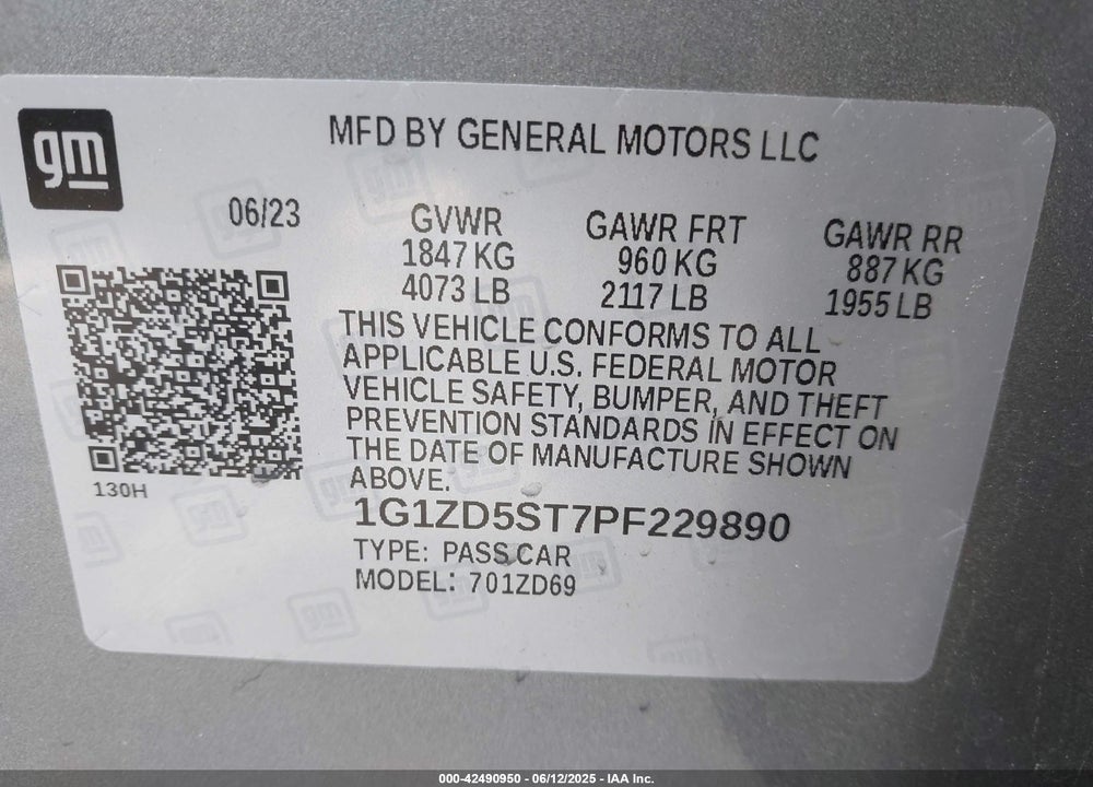2023 CHEVROLET MALIBU FWD 1LT VIN: 1G1ZD5ST7PF229890