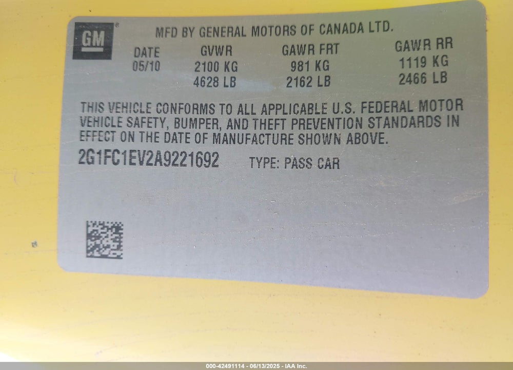 2010 CHEVROLET CAMARO 2LT VIN: 2G1FC1EV2A9221692
