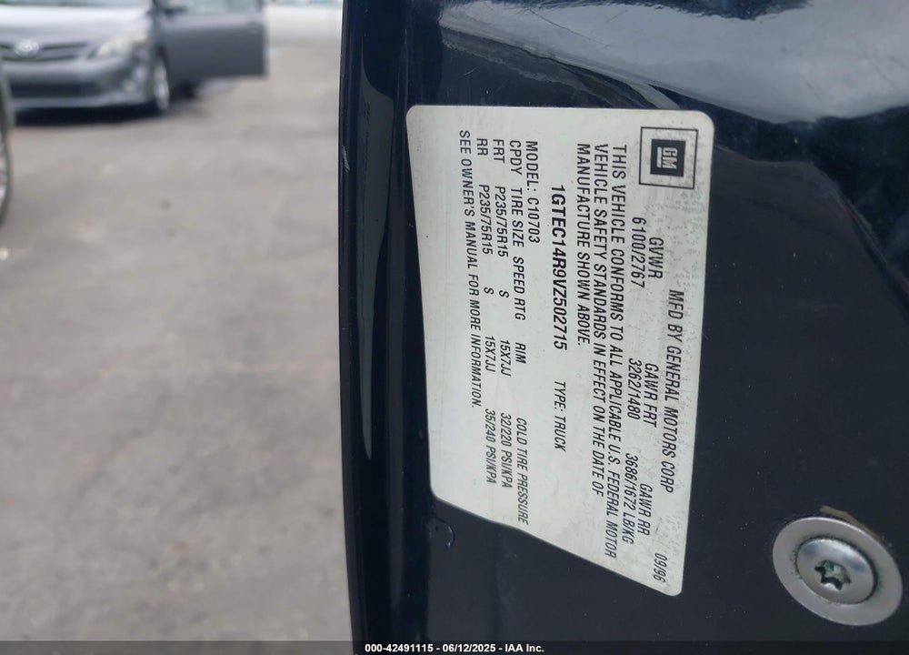 1997 GMC SIERRA 1500 VIN: 1GTEC14R9VZ502715