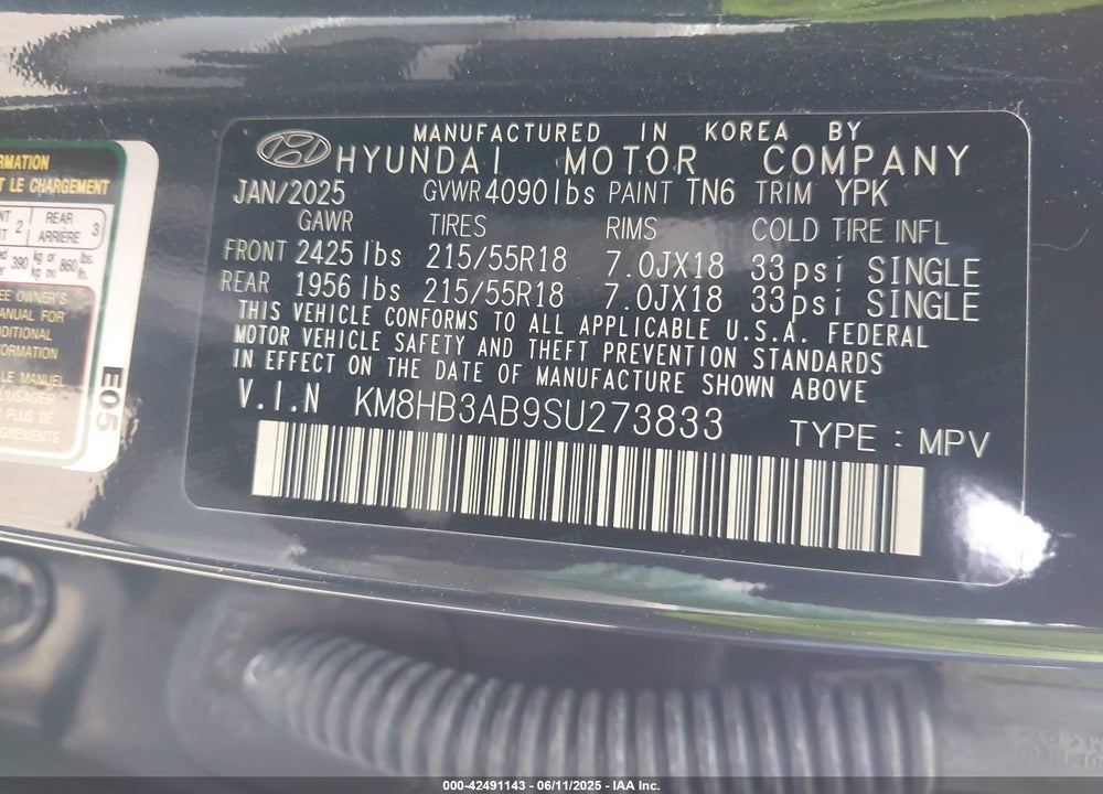 2025 HYUNDAI KONA SEL VIN: KM8HB3AB9SU273833