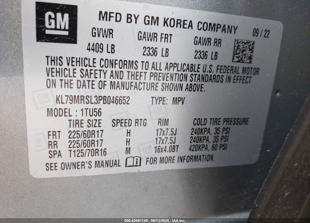 2023 CHEVROLET TRAILBLAZER VIN: KL79MRSL3PB046652