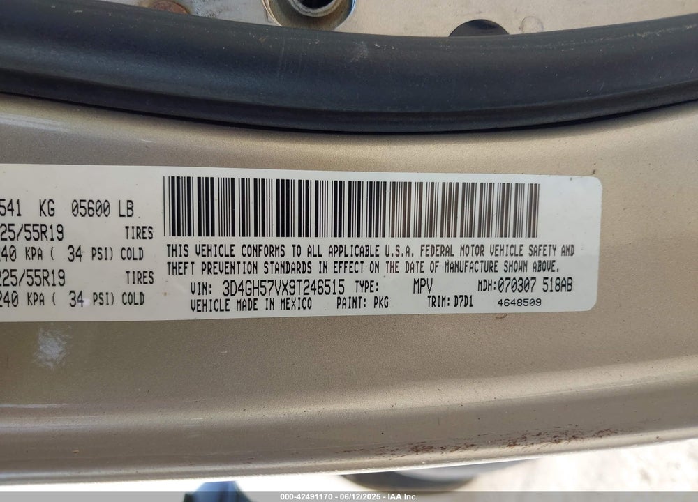 2009 DODGE JOURNEY VIN: 3D4GH57VX9T246515