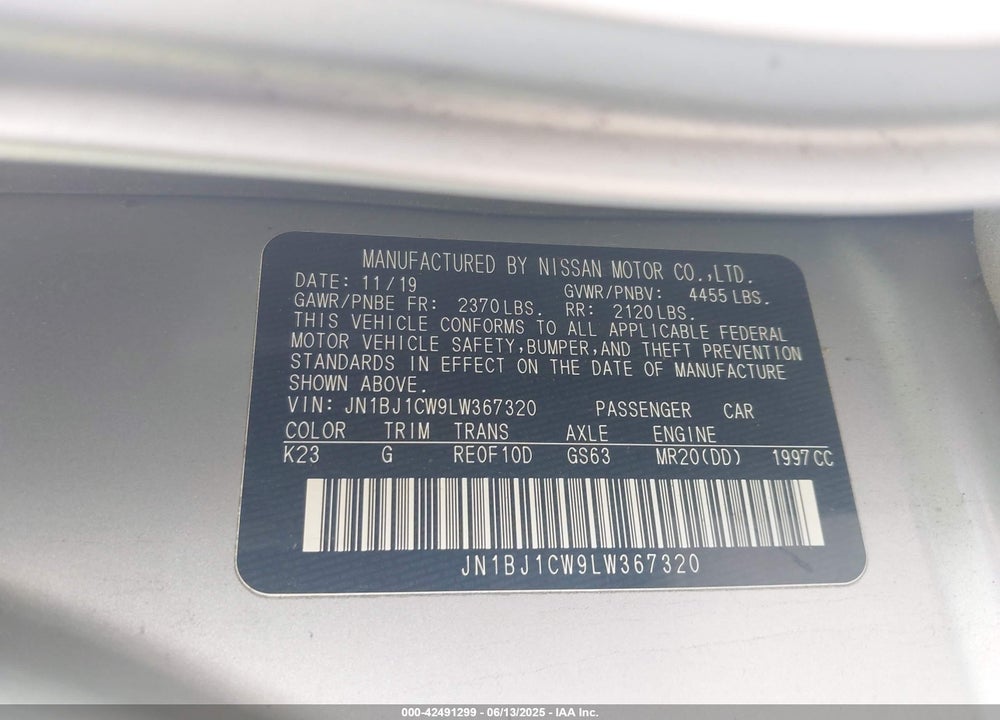 2020 NISSAN ROGUE SPORT S AWD XTRONIC CVT VIN: JN1BJ1CW9LW367320