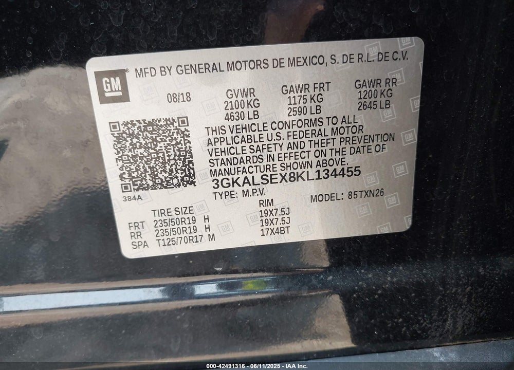 2019 GMC TERRAIN VIN: 3GKALSEX8KL134455